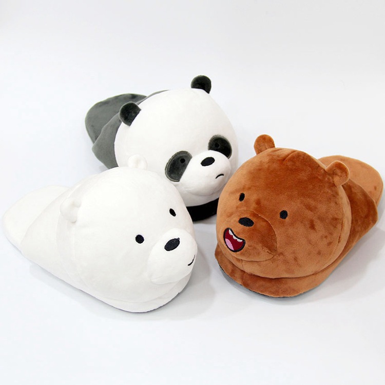 咱们裸熊可爱韩版熊猫白熊卡通保暖三只小熊毛绒半包跟棉拖鞋适用