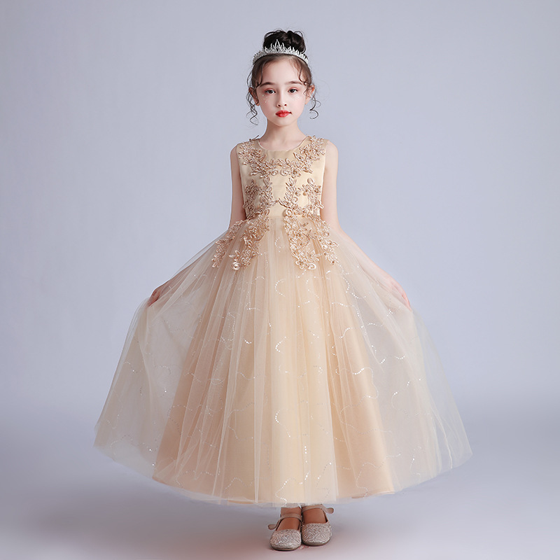 女童夏装长款弹钢琴礼服公主裙儿童主持人模特演出服小女孩跳舞裙