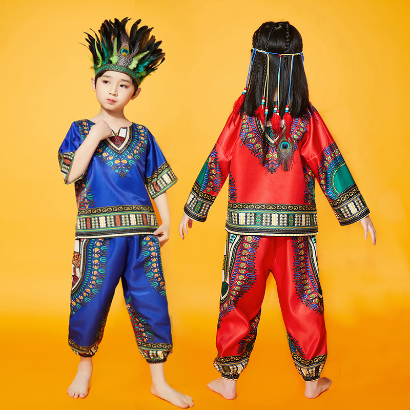 非洲鼓演出服六一儿童节表演服装男女童印第安人野人傣族舞蹈套装