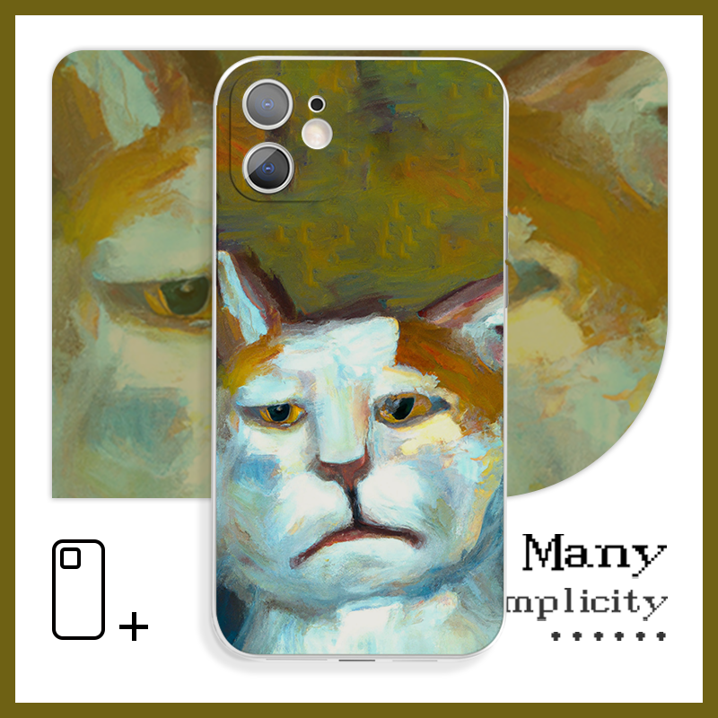 搞怪抑郁表情猫咪油画创意苹果手机壳XS适用于苹果14Pro小米11vivoy59s荣耀70红米k50iQOO14华为p50一加10pro