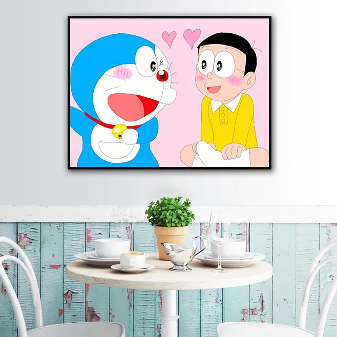 哆啦A梦和大雄DIY数字油画卡通动画简易手工填色儿童房间装饰画