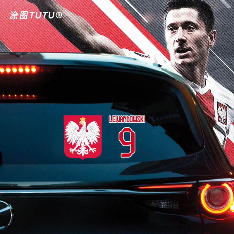 2022世界杯波兰队莱万车门反光贴车身划痕装饰贴电动摩托贴