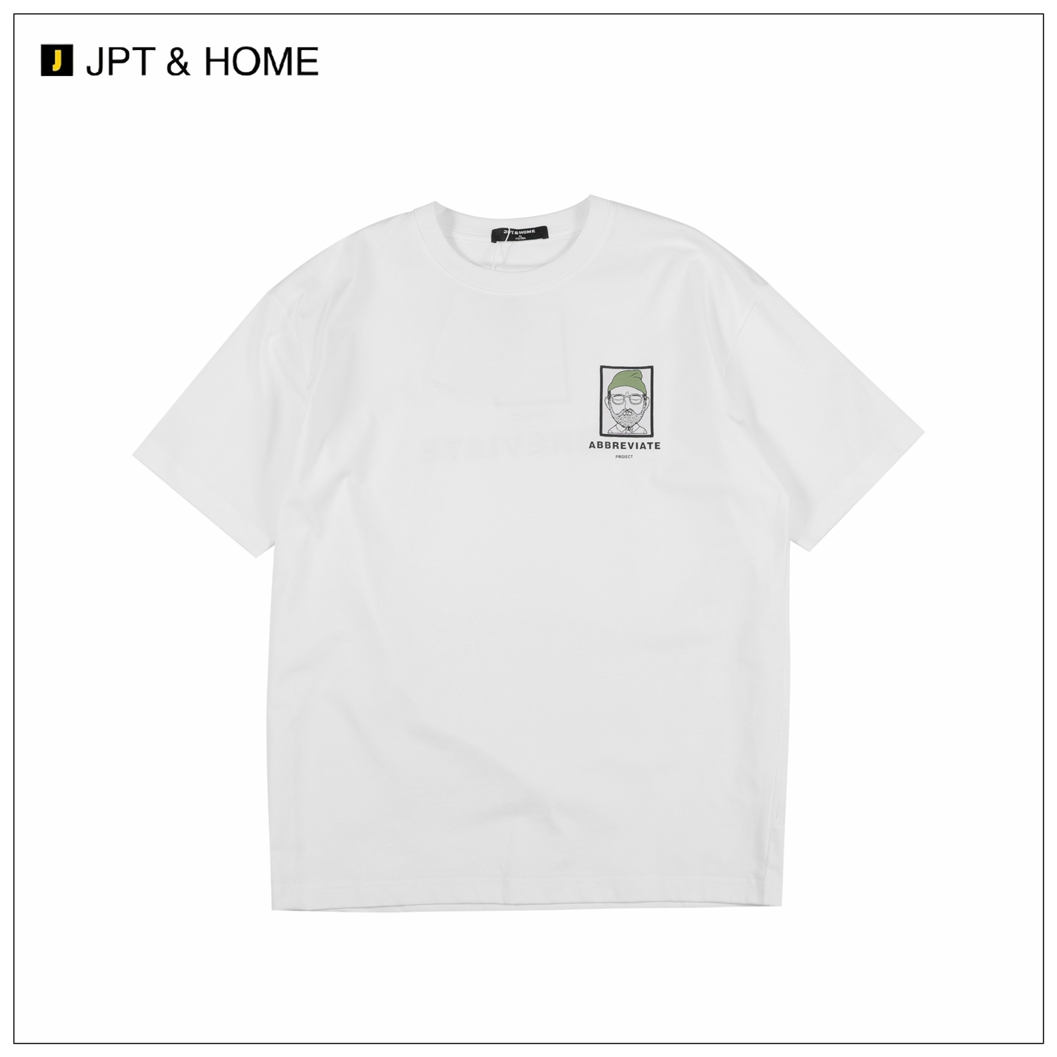 JPTHOME24夏美式复古男士合体版型卡通头像字母印花短袖圆领T恤