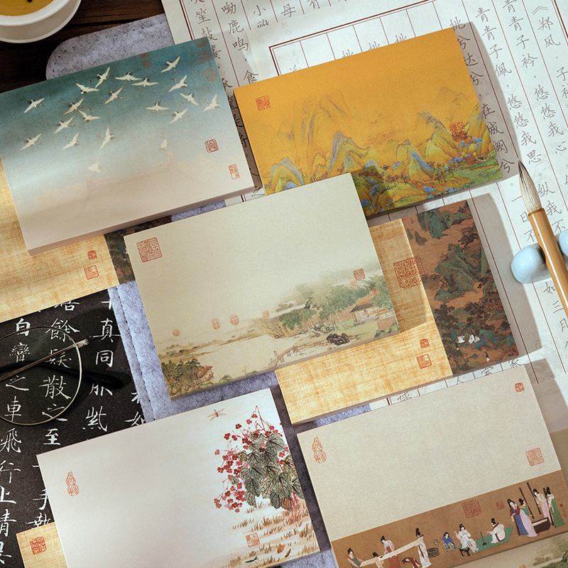 中国复古风千里江山如画便签纸本小本子无粘性可撕高颜值手帐素材