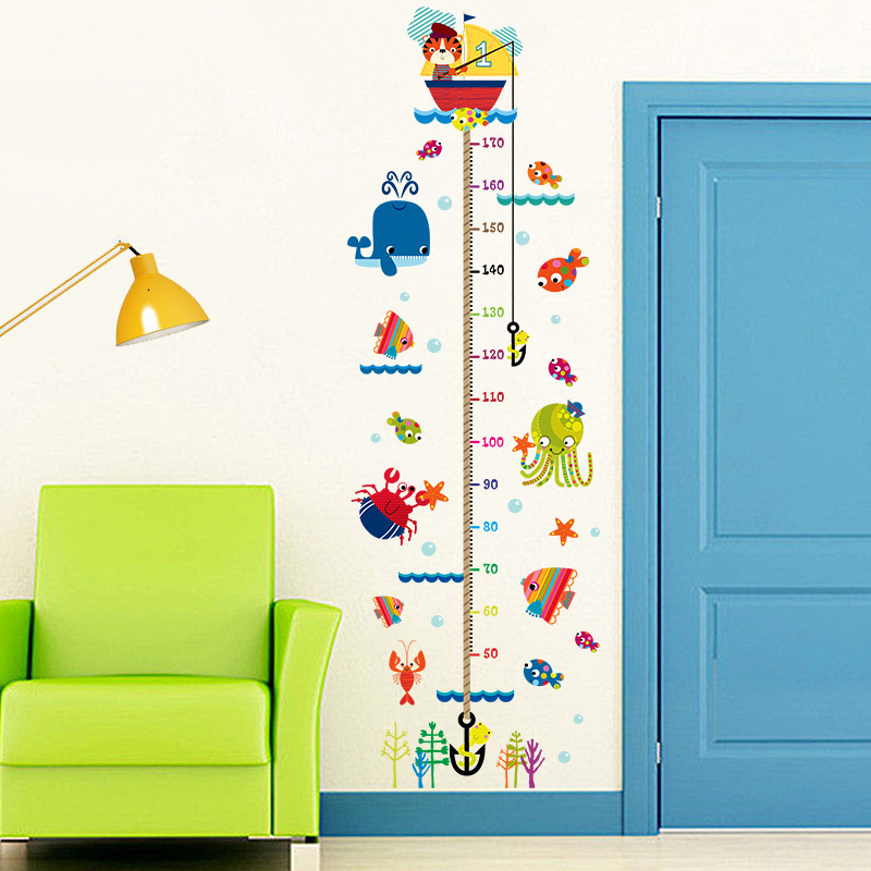 新款卡通小猫钓鱼身高贴幼儿园儿童房背景装饰美化墙贴纸 XH9268