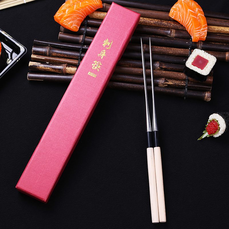 刺身筷子日式筷子日本料理店专用筷子章鱼小丸子筷不锈钢寿司筷子