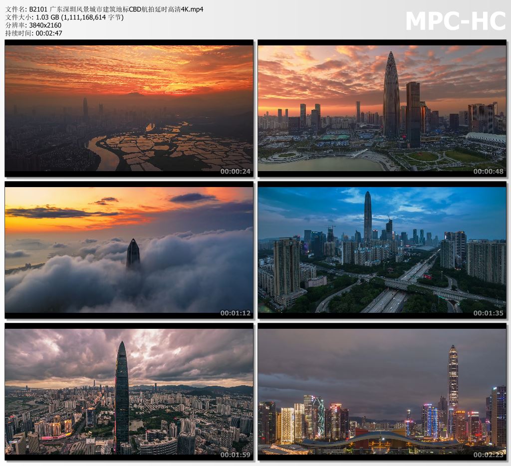 广东深圳风景城市建筑地标CBD航拍延时 4K超清实拍视频素材
