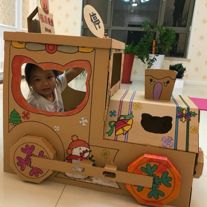 现货速发儿童纸箱玩具汽车载人火车飞机模型纸壳板涂色幼儿园手工
