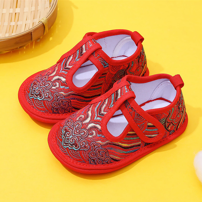 春夏宝宝双层底福字水粼护脚布鞋中国风大红色婴儿手工学步鞋凉鞋