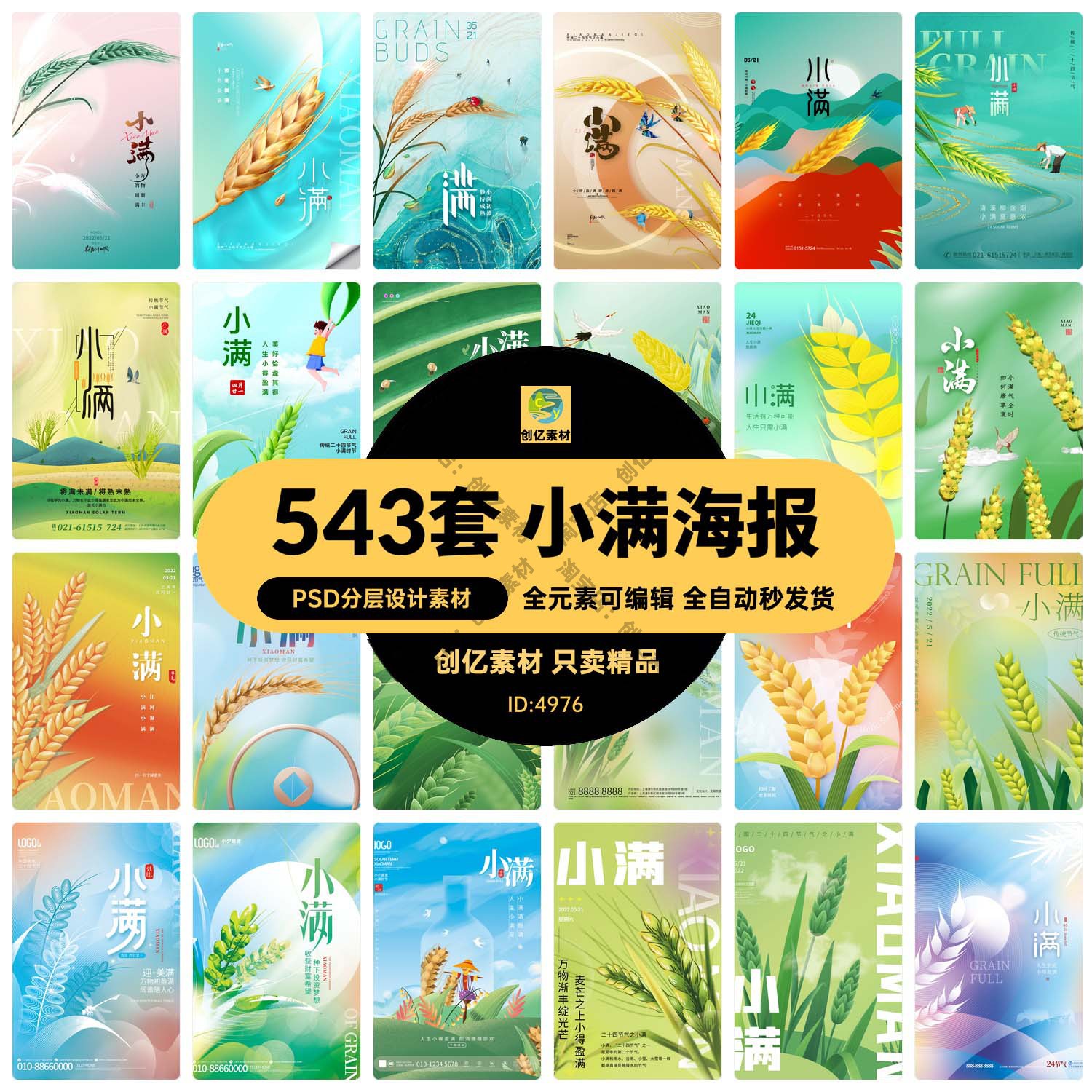 中国二十四24节气传统节日小满宣传海报展板模板PSD分层设计素材