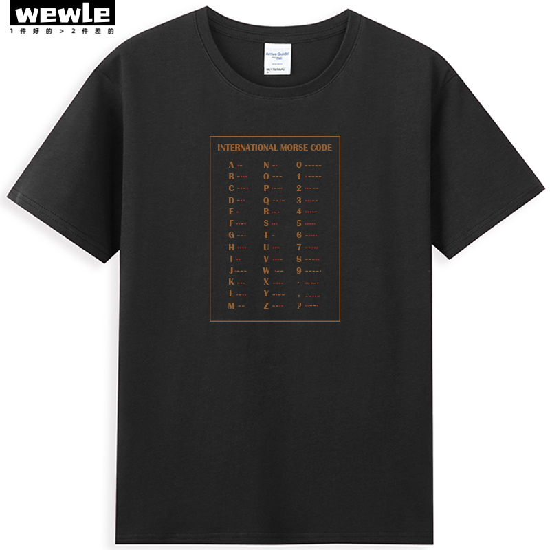 WEWLE 摩斯密码对照表知识印花夏季宽松纯棉t恤男国潮情侣短袖