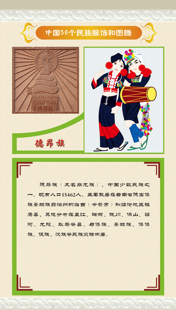 762海报印制展板写真832中国56个少数民族服饰图腾简介之6德昂族