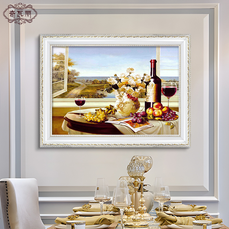 欧式餐厅装饰画高级感饭厅歺厅手绘油画美式客厅壁画厨房餐桌挂画