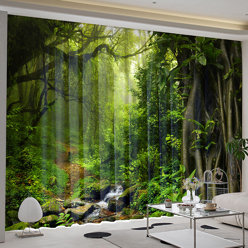 3D立体大自然草原窗帘全遮光田园卧室遮阳风景2024年新款客厅防晒