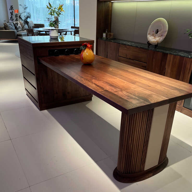 新中式实木岛台餐桌可伸缩一体家用现代轻奢餐厅餐边柜吧台中岛台