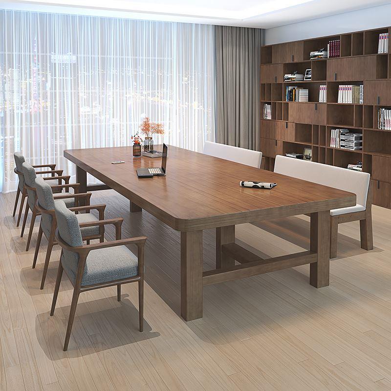 全实木电脑桌家用客厅双人位书桌会议室图书馆多人位长条桌椅组合