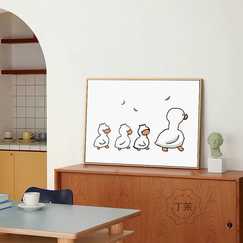 小黄鸭可爱卡通鹅鸡动物橙色装饰画治愈系挂画床头柜摆画餐厅壁画