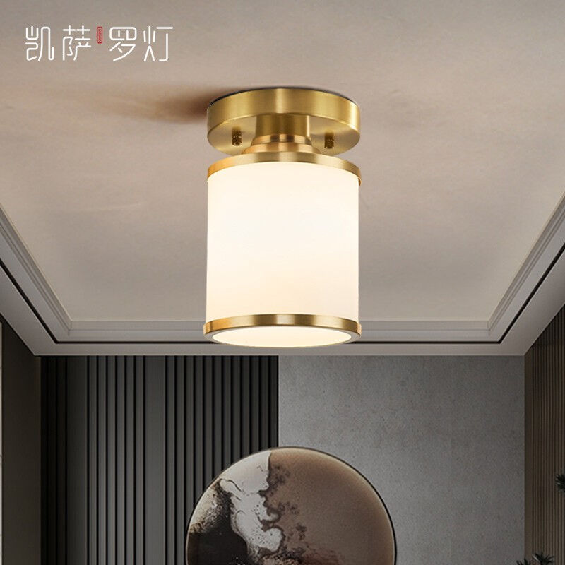 凯萨罗灯全铜新中式吸顶灯过道玄关阳台灯LED圆形卧室走廊房间单