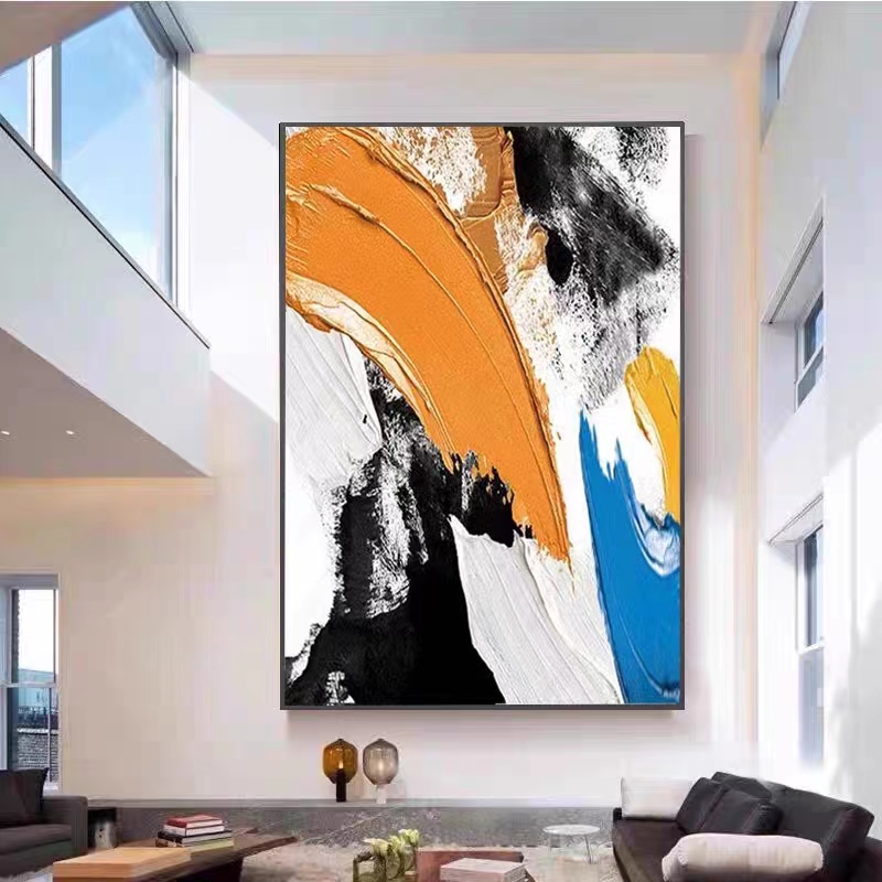 油画客厅挂画手绘抽象玄关黑白橙肌理沙发背景墙装饰画大芬村壁画