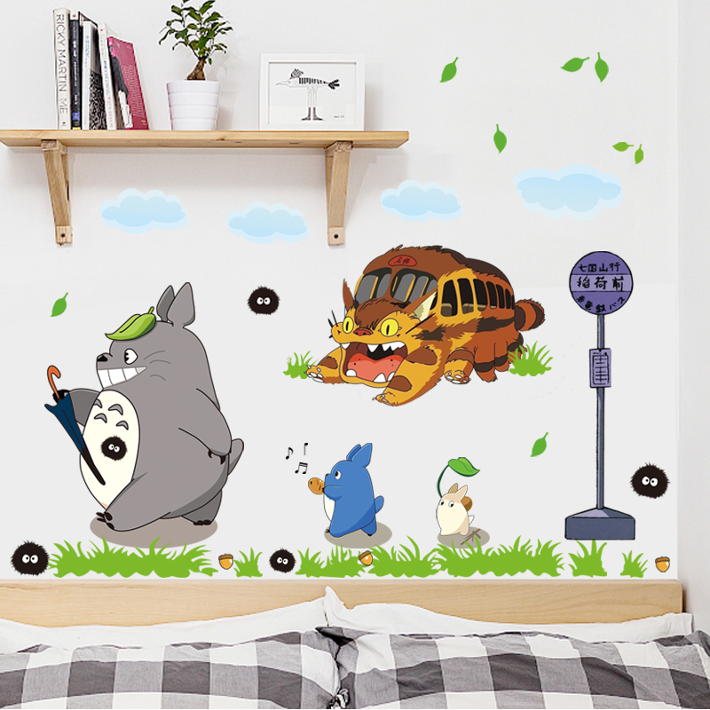宫崎骏龙猫动漫贴画  房间墙面装饰龙猫巴士煤渣墙贴可移除贴画