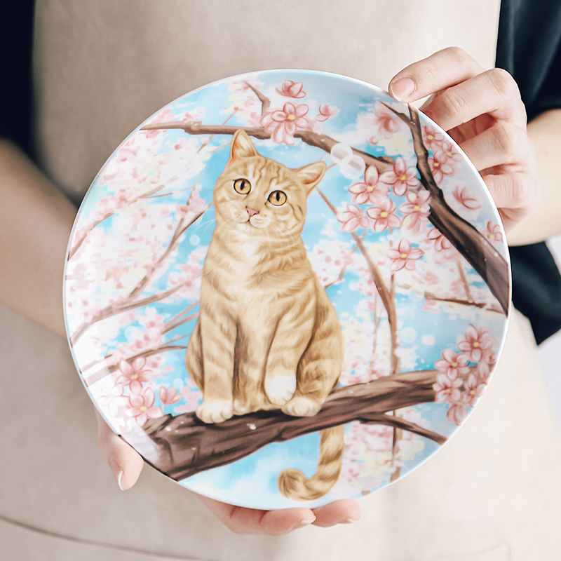 原创猫咪图案餐具橘猫系列盘子创意深盘装饰盘下午茶猫咪点心盘子