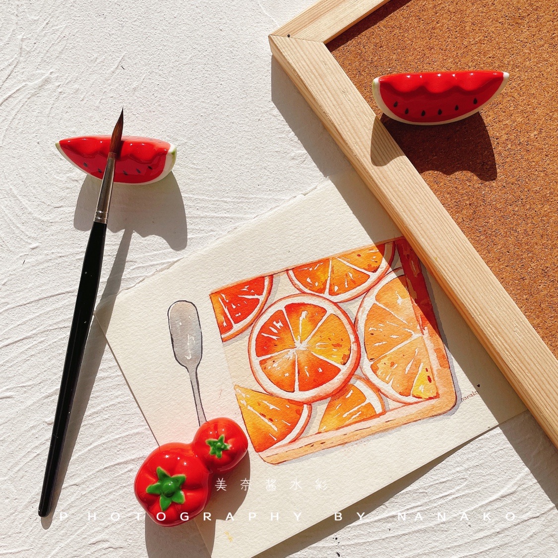 西瓜笔架 水果陶瓷笔搁 番茄筷子架夏天的味道 古风国画拍照道具