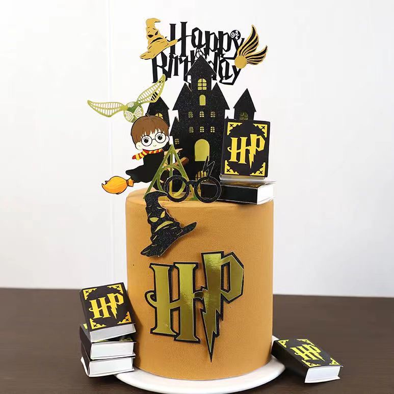 卡通动漫魔法师哈利波特蛋糕装饰插件扫把帽子翅膀城堡生日插牌