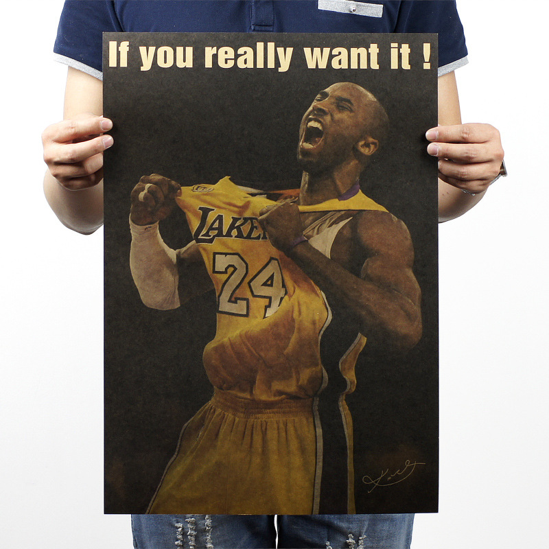 科比励志海报NBA篮球明星复古牛皮纸海报学生宿舍壁纸贴画装饰画