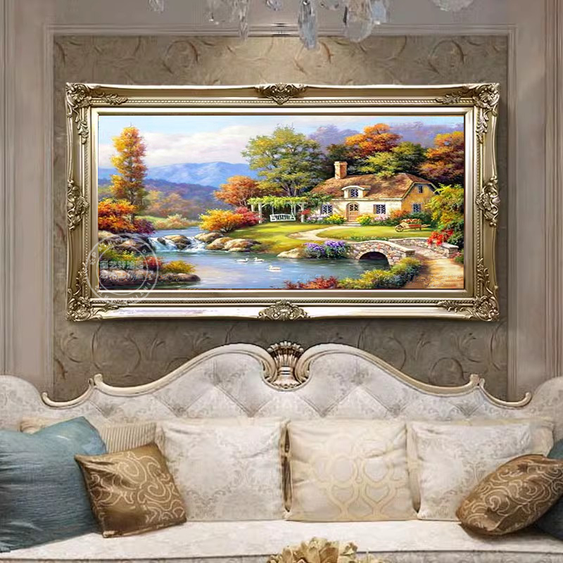 美式风景手绘油画客厅玄关卧室山水画沙发背景墙装饰画大芬村定制