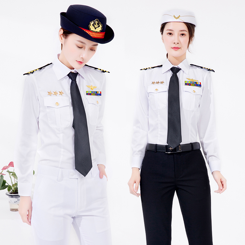 海员制服飞行员衬衫女衬衫夜店帅气肩章个性潮流机长空姐制服长袖