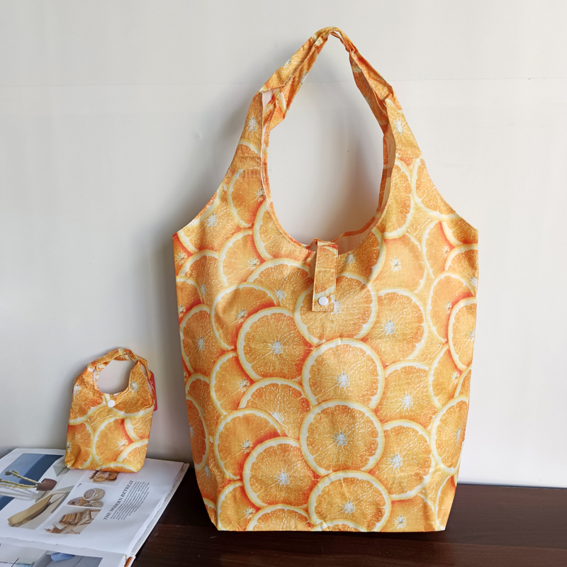 大号便携折叠环保袋购物袋超市手提收纳单肩袋黄色柠檬片方便袋子