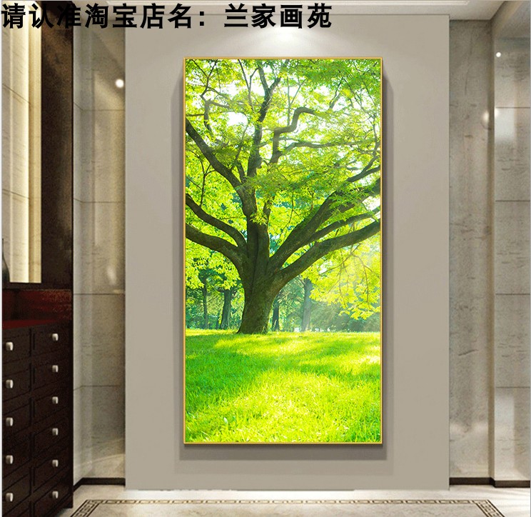 高清玄关画绿色大树风景画进门走廊墙万年青晶瓷画森林树木壁挂画