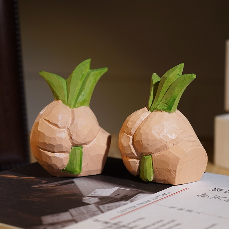 【握草！】手工木雕小摆件创意搞怪趣味木质雕刻办公室桌面装饰品