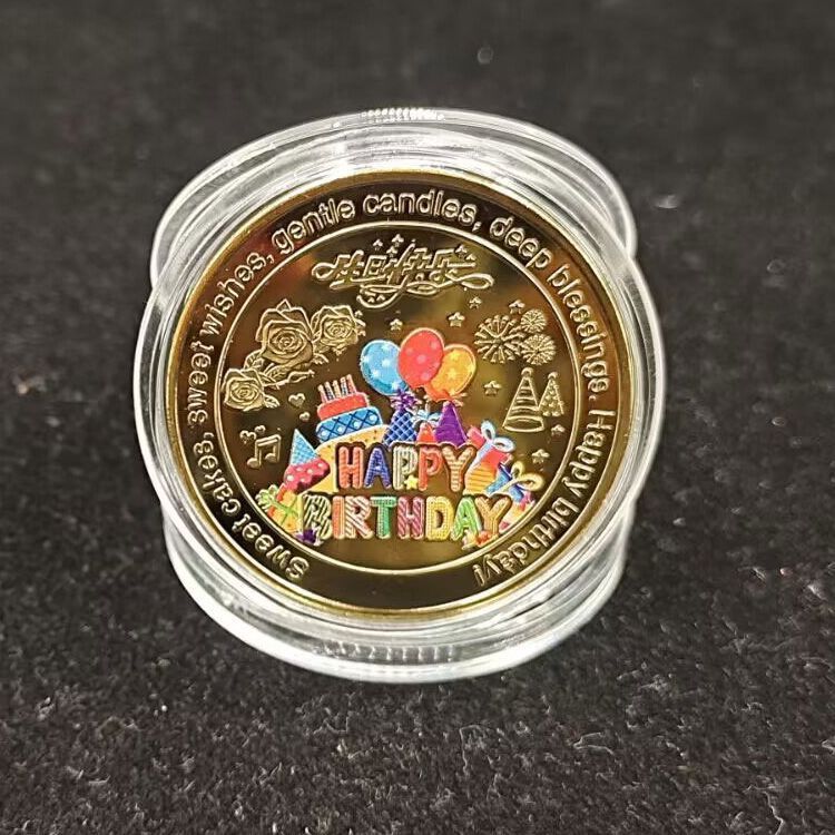 生日快乐纪念章俄罗斯爱心硬币创意趣味送朋友礼物彩色蛋糕纪念币