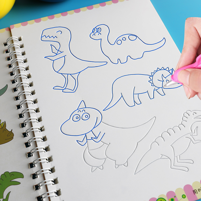 幼儿园凹槽画画儿童恐龙汽车简笔画启蒙绘画手绘本初学者控笔描红