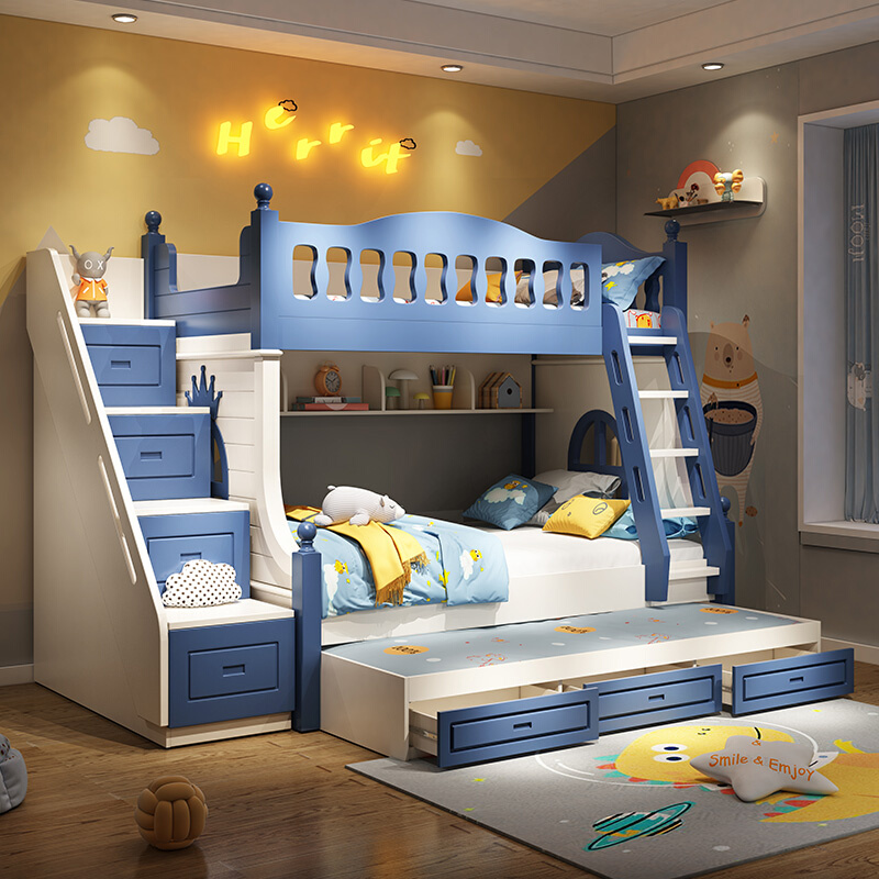 新品儿童床上下床双层床男孩高低床小户型上下铺实木子母床滑滑梯
