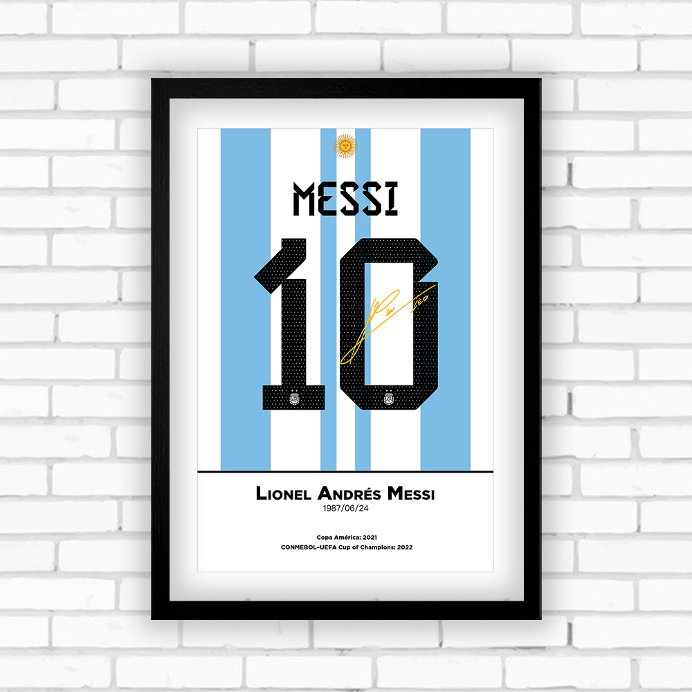 18相框阿根廷梅西世界杯2022照片迷实木足球衣装饰墙摆件酒吧签名