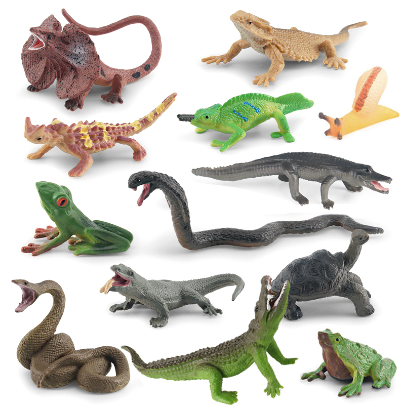 仿真迷你爬行动物模型蛇蜥蜴龟鳄鱼树蛙变色龙沙盘摆件儿童玩具