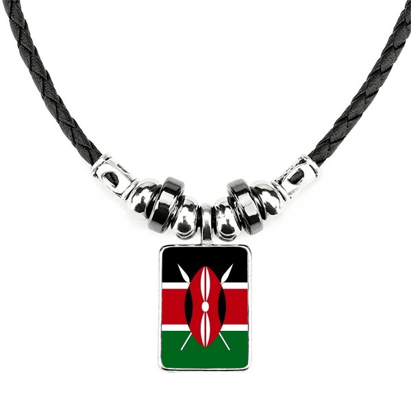 肯尼亚国旗非洲国家象征符号图案手工皮绳项链吊坠饰品