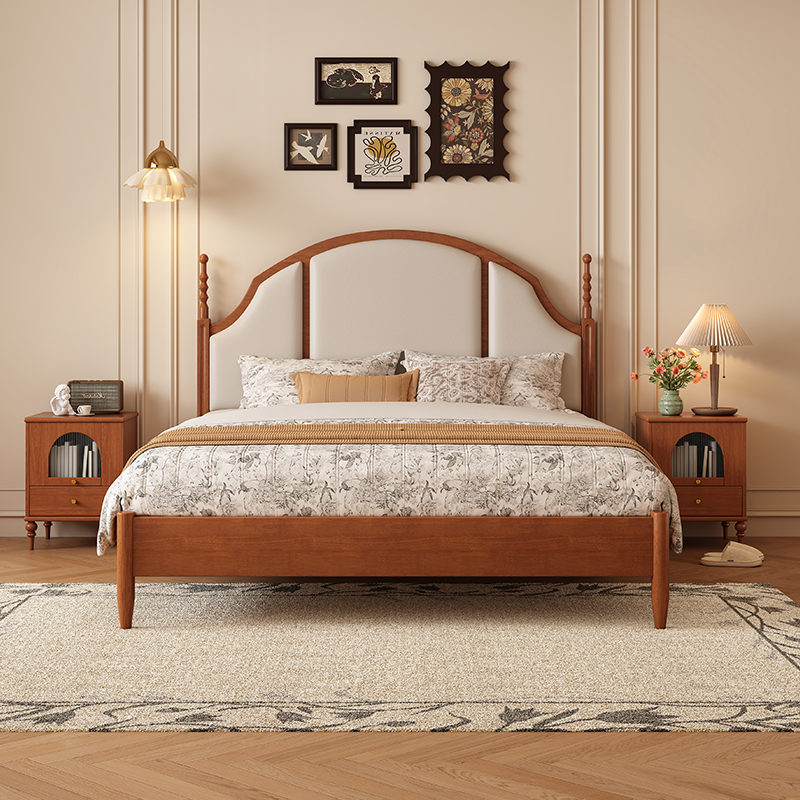 中古风美式复古半月床法式实木床卧室现代简约小户型主卧双人床
