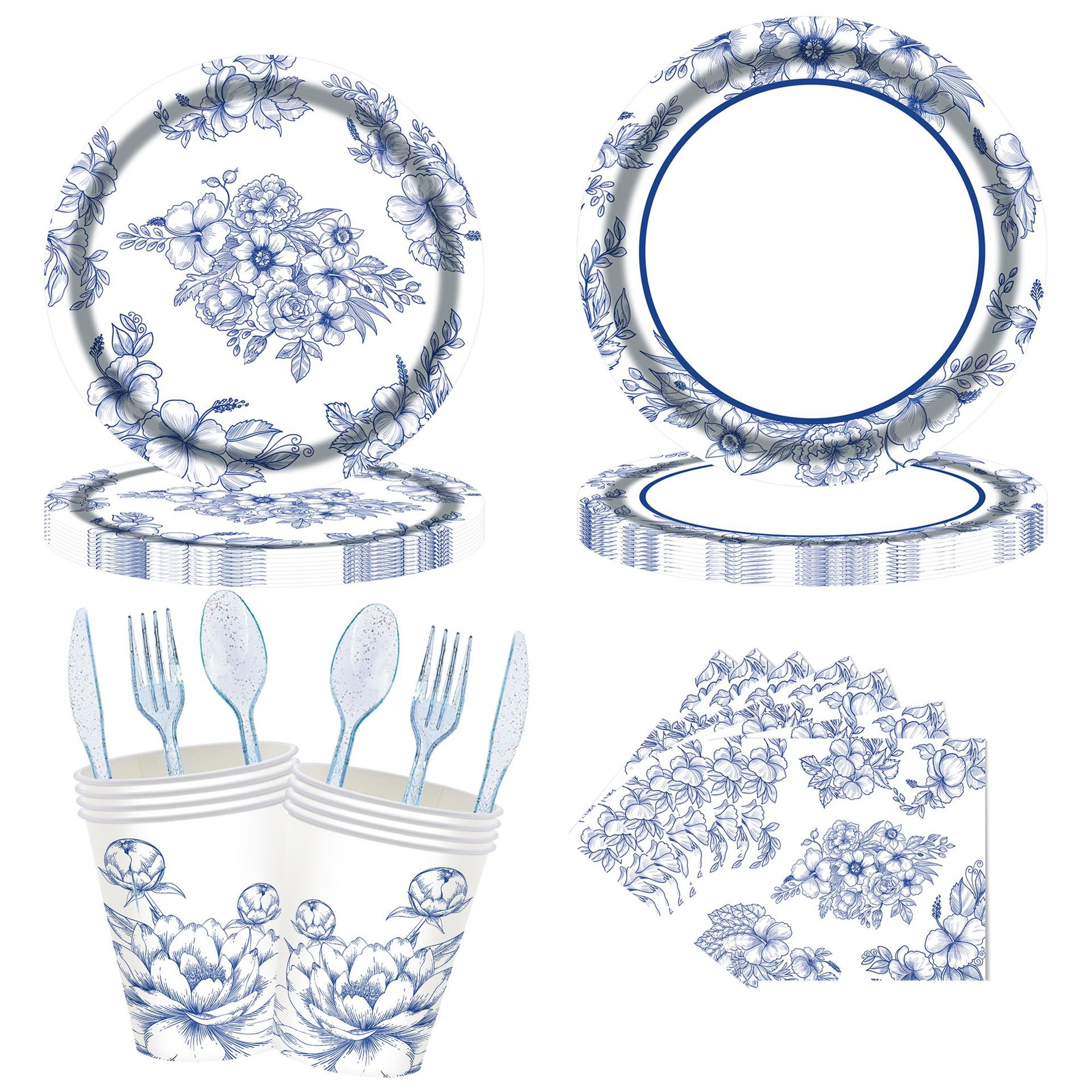 青花瓷创意一次性餐具生日派对纸盘纸杯中式婚礼花纹餐盘装饰布置