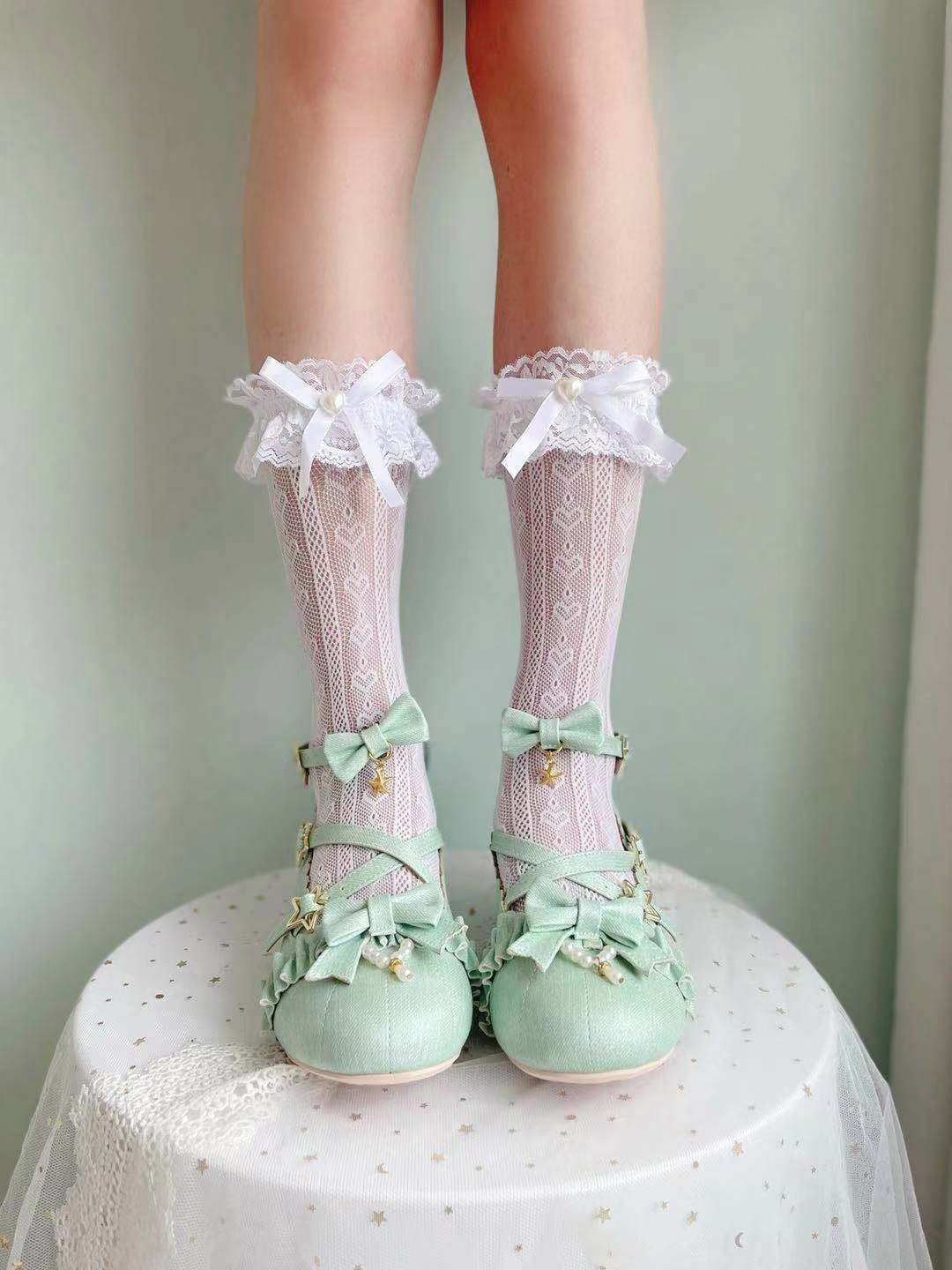 白色蕾丝袜夏季儿童洛丽塔公主裙女童袜子蝴蝶结公主袜黑色中筒袜