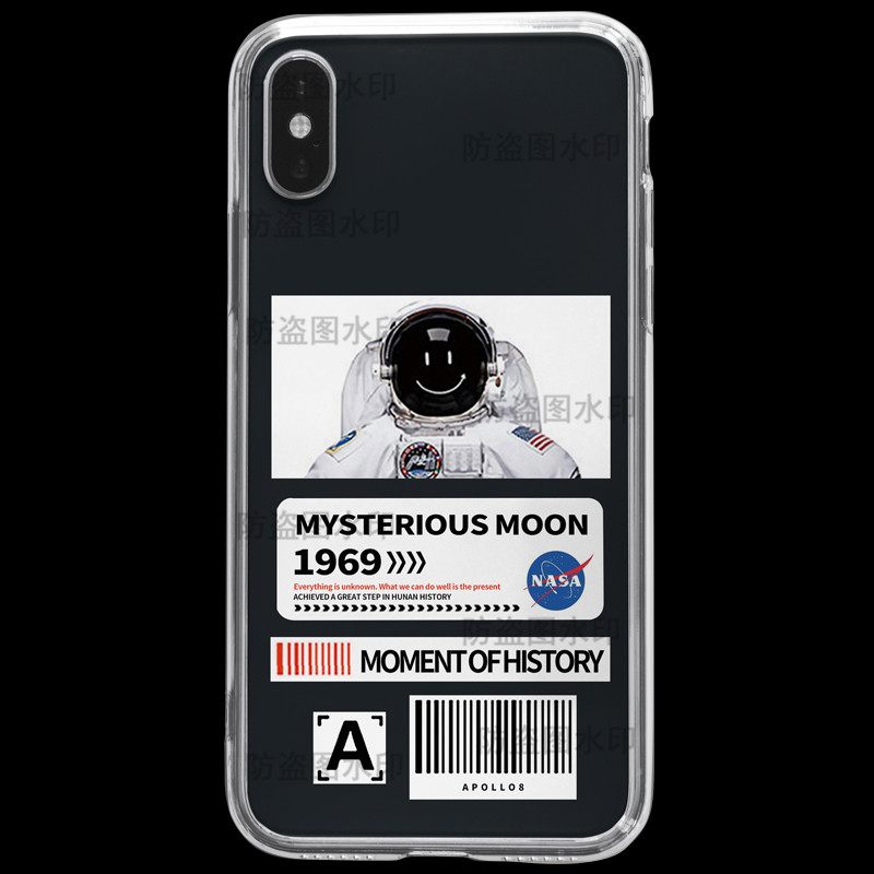 肖战同款1969微笑宇航员手机壳适用于白底黑底苹果12华为潮牌直边