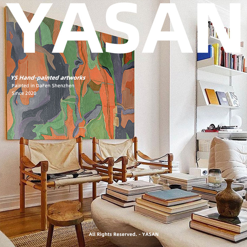 YASAN 后现代艺术纯手绘抽象油画客厅巨幅创意装饰画玄关横版挂画