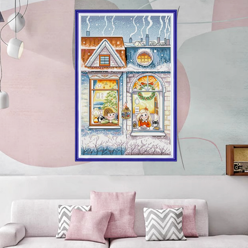 新款印花十字绣棉线套件人物风景图案冬天的故事客厅卧室装饰挂画