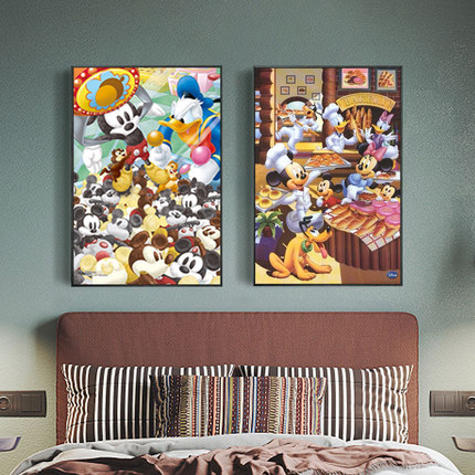 迪士尼米老鼠唐老鸭卡通动漫diy数字油画手绘涂色丙烯卧室装饰画
