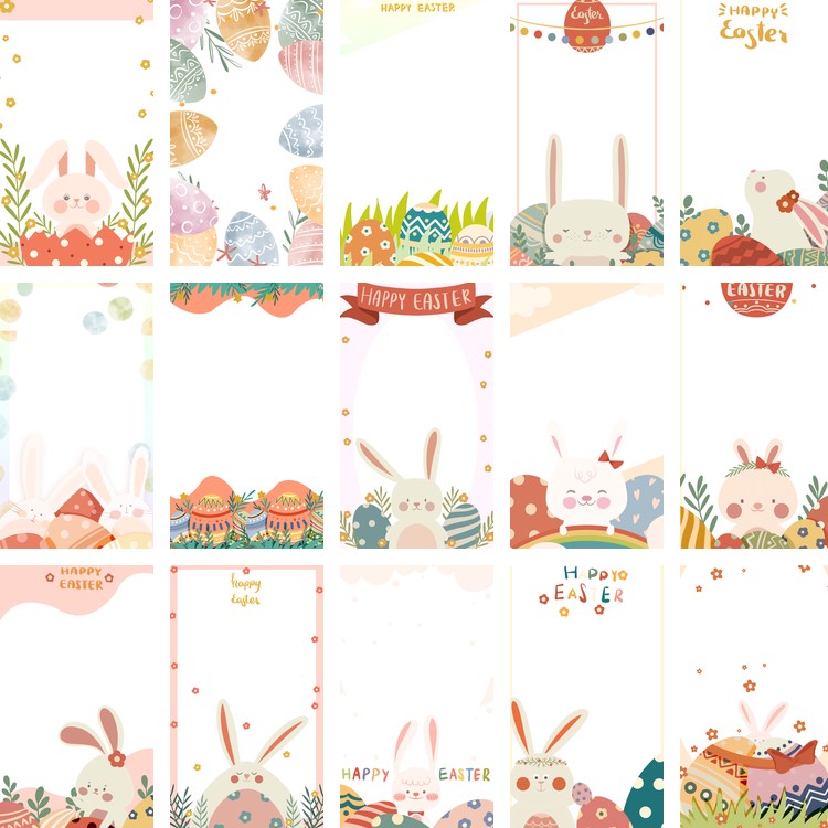 19套 复活节彩蛋兔子卡通短视频图片边框样式PSD分层设计素材