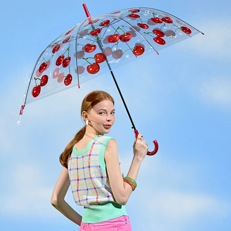 wiggle wiggle新款透明雨伞可爱半自动长柄ins风满满伞柄拍照神器