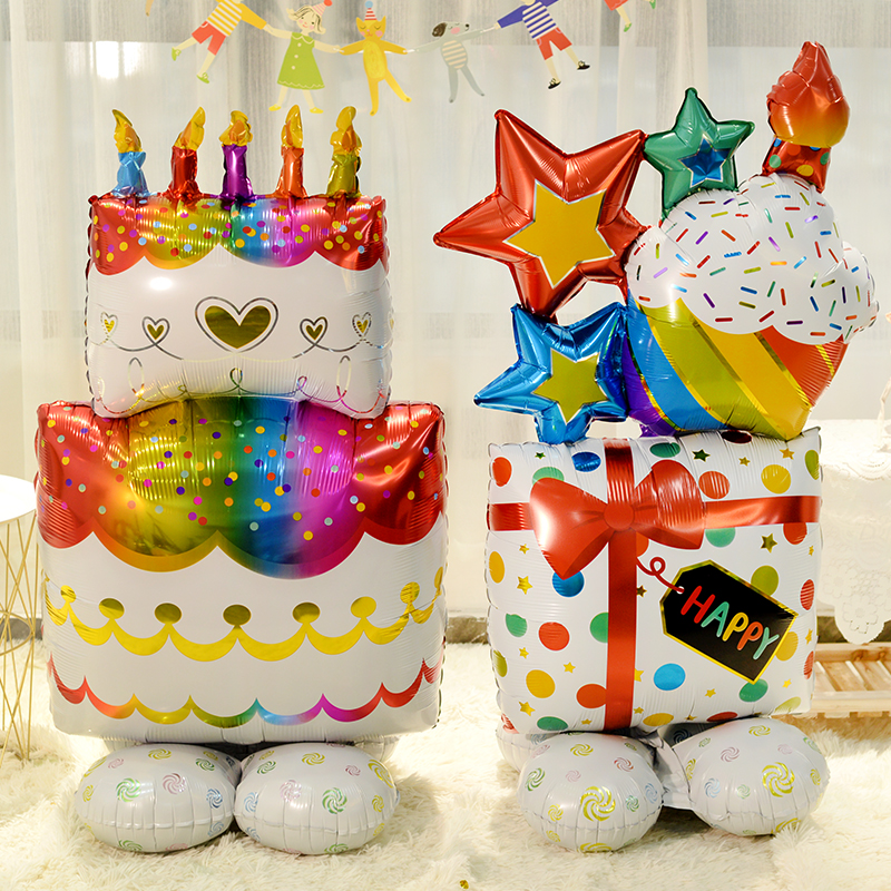 新年宝宝儿童周岁生日场景布置派对装饰卡通立体铝膜装饰气球立柱