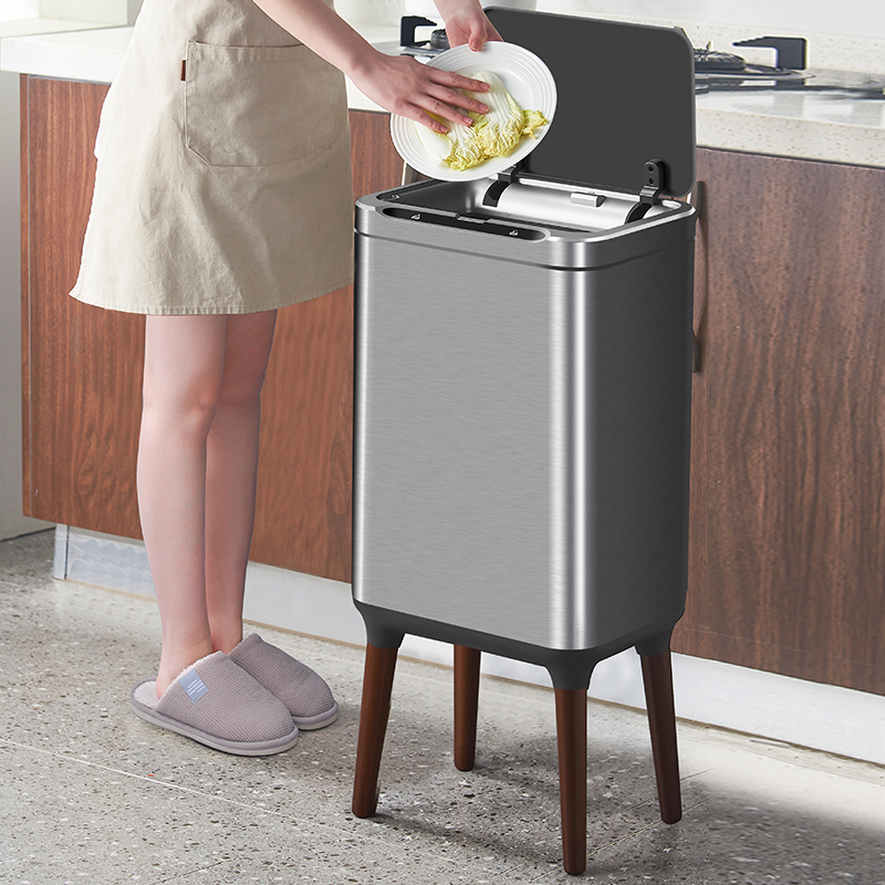 厨房分类垃圾桶智能感应式家用客厅办公室高脚不锈钢带盖轻奢大号